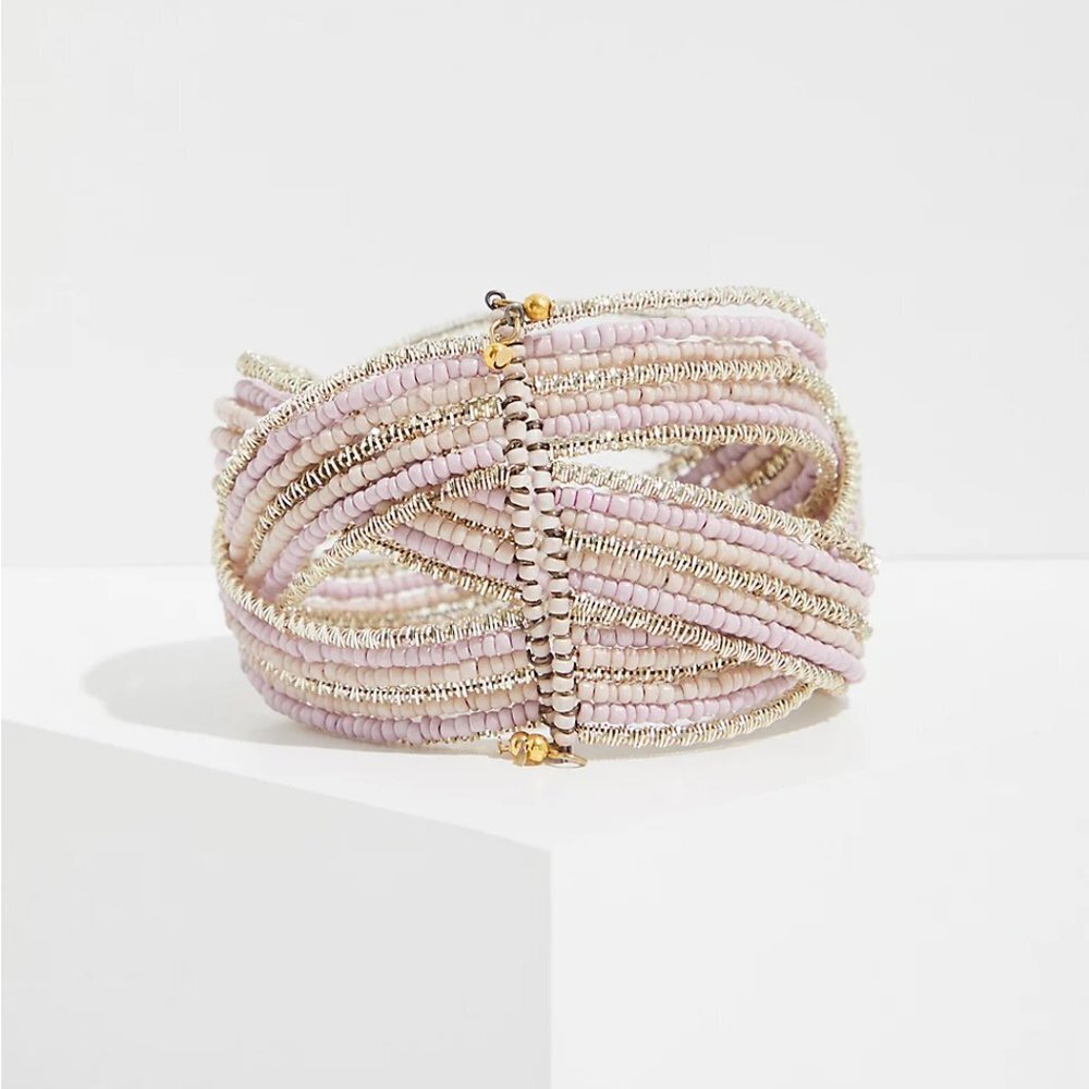 ๐SILVER-TONE BEADED CRISSCROSS CUFF - Picture 2 of 3